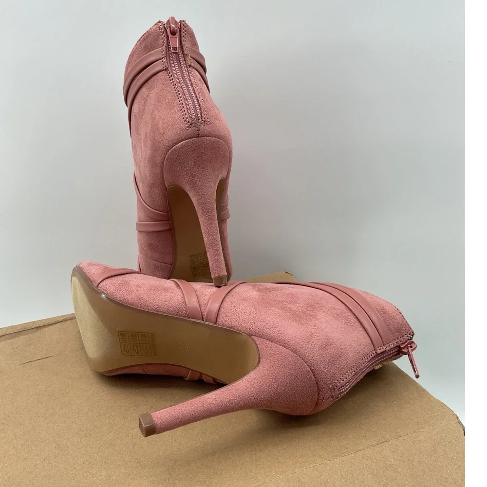 Journee Collection Samara Blush‎ Pink Faux Suede Peep Toe Strappy Stiletto Heels